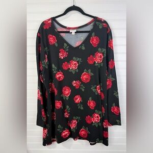 LuLaRoe womens Elizabeth Black and Red roses Floral Long Sleeve sweater top. 3XL